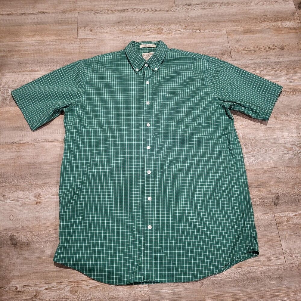 LL Bean Traditional Fit Plaid Button Up Short Sleeve Shirt Mens Size Large Tall